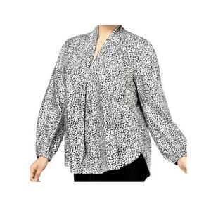 MICHAEL Michael Kors Silver Metallic Animal Print Long Sleeve V-Neck Blouse XS